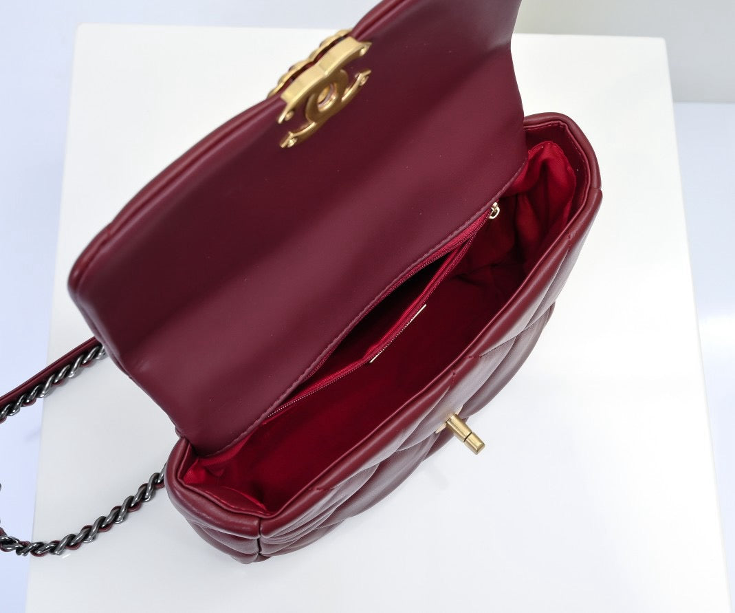 CE-Small gold buckle maroon sheepskin