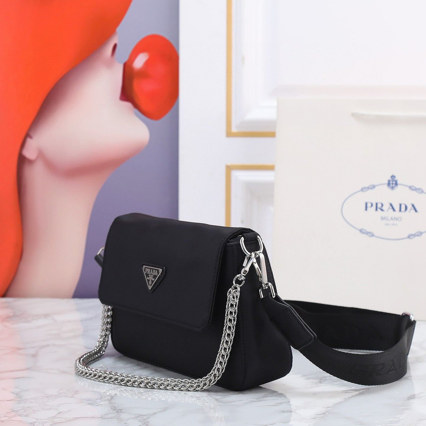 P-Nylon flap handbag