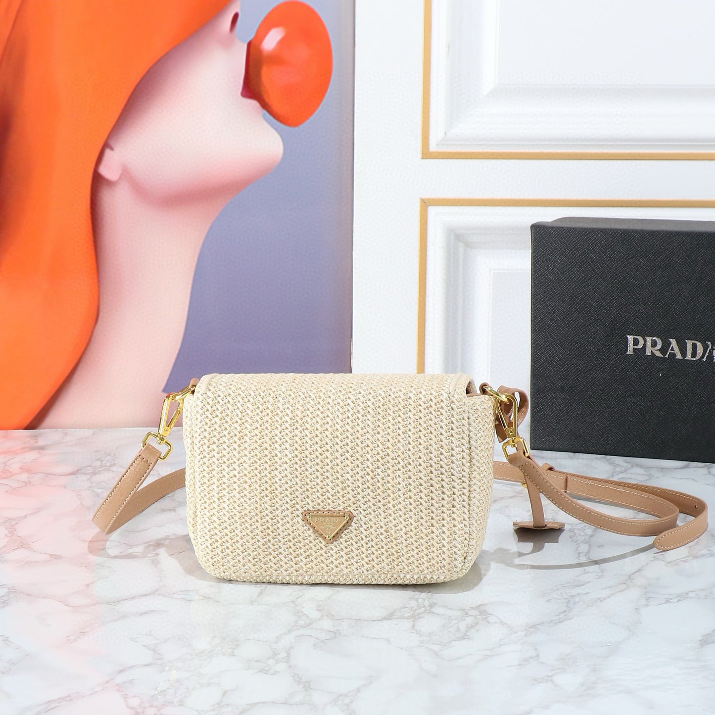 P-Raffia Straw Camera Bag