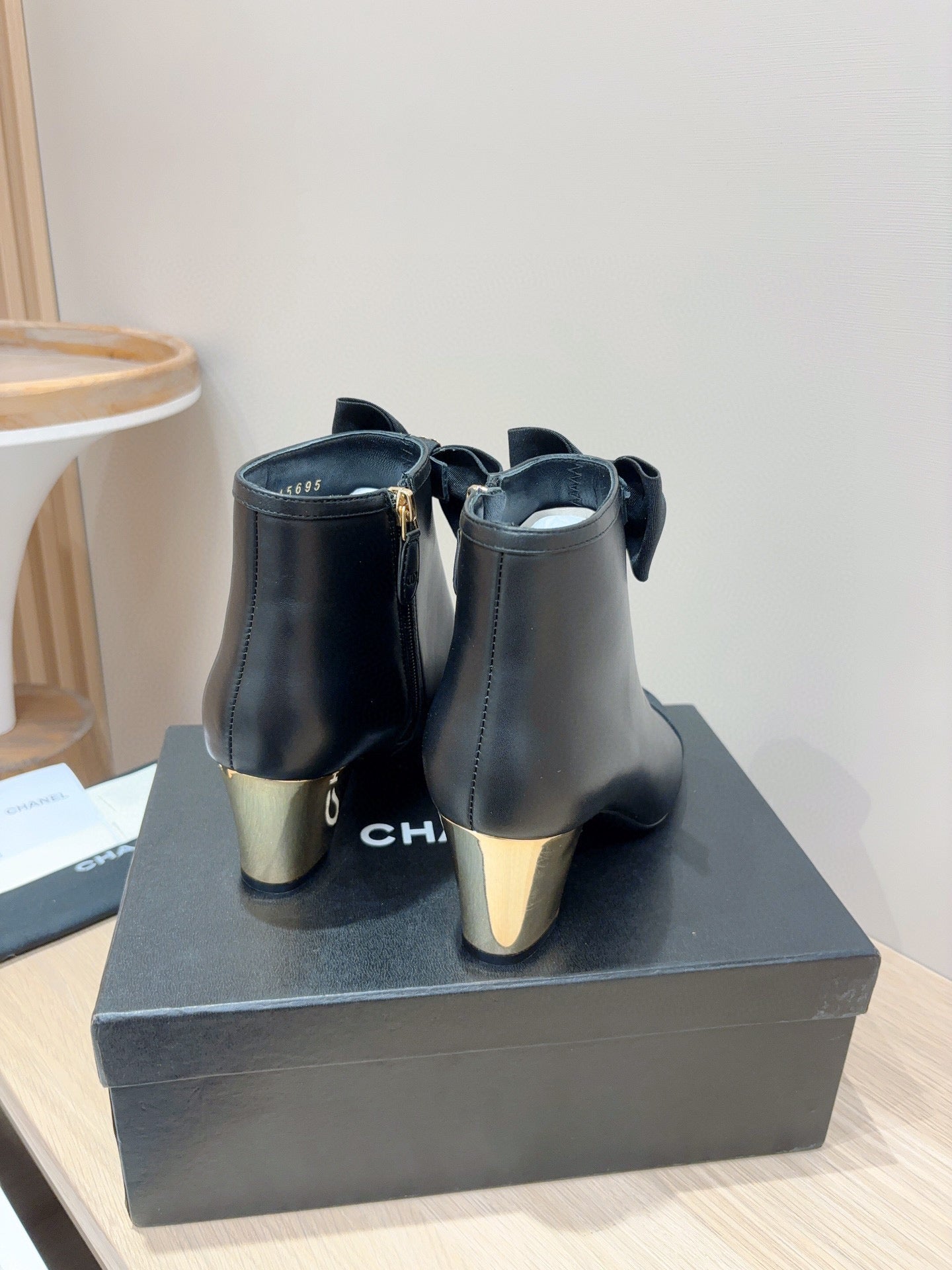 CE-Heel bow short boots