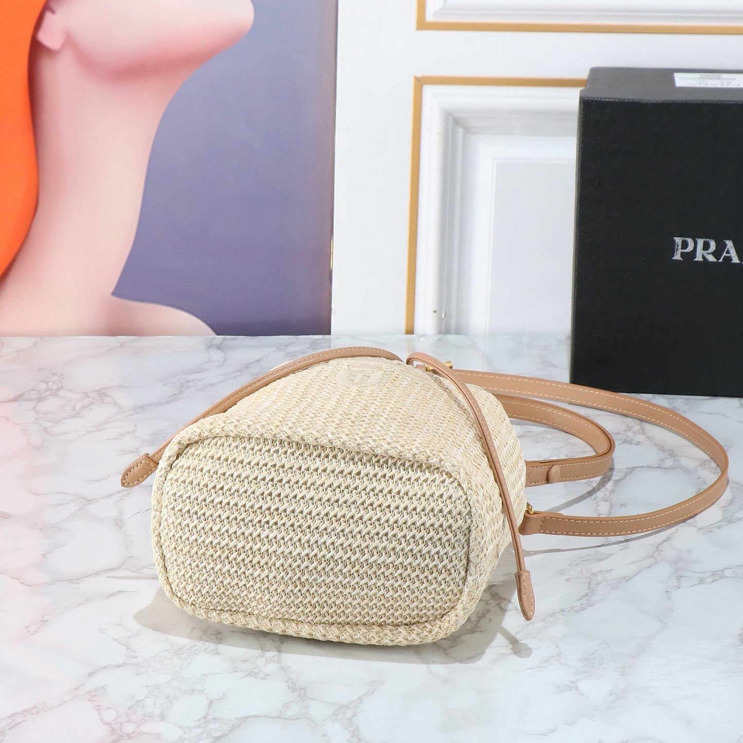 P-Raffia Straw Bucket Bag