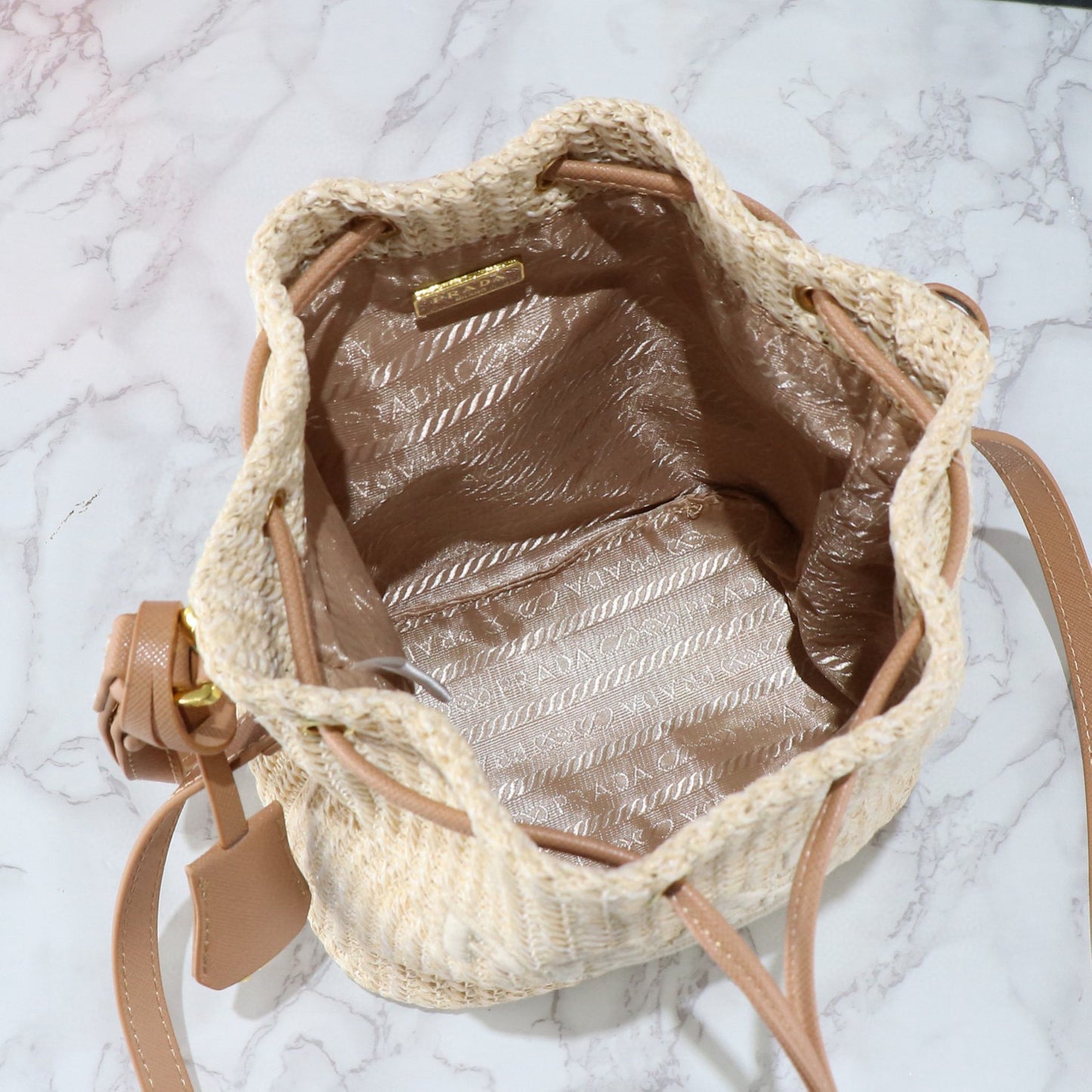 P-Raffia Straw Bucket Bag