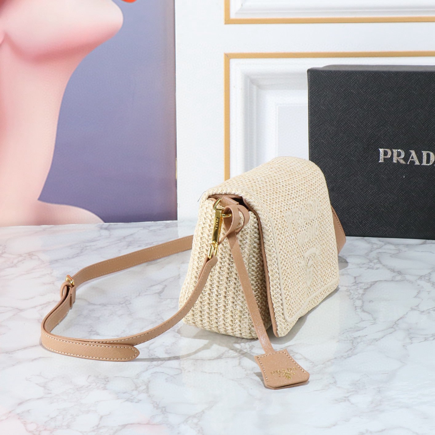 P-Raffia Straw Camera Bag